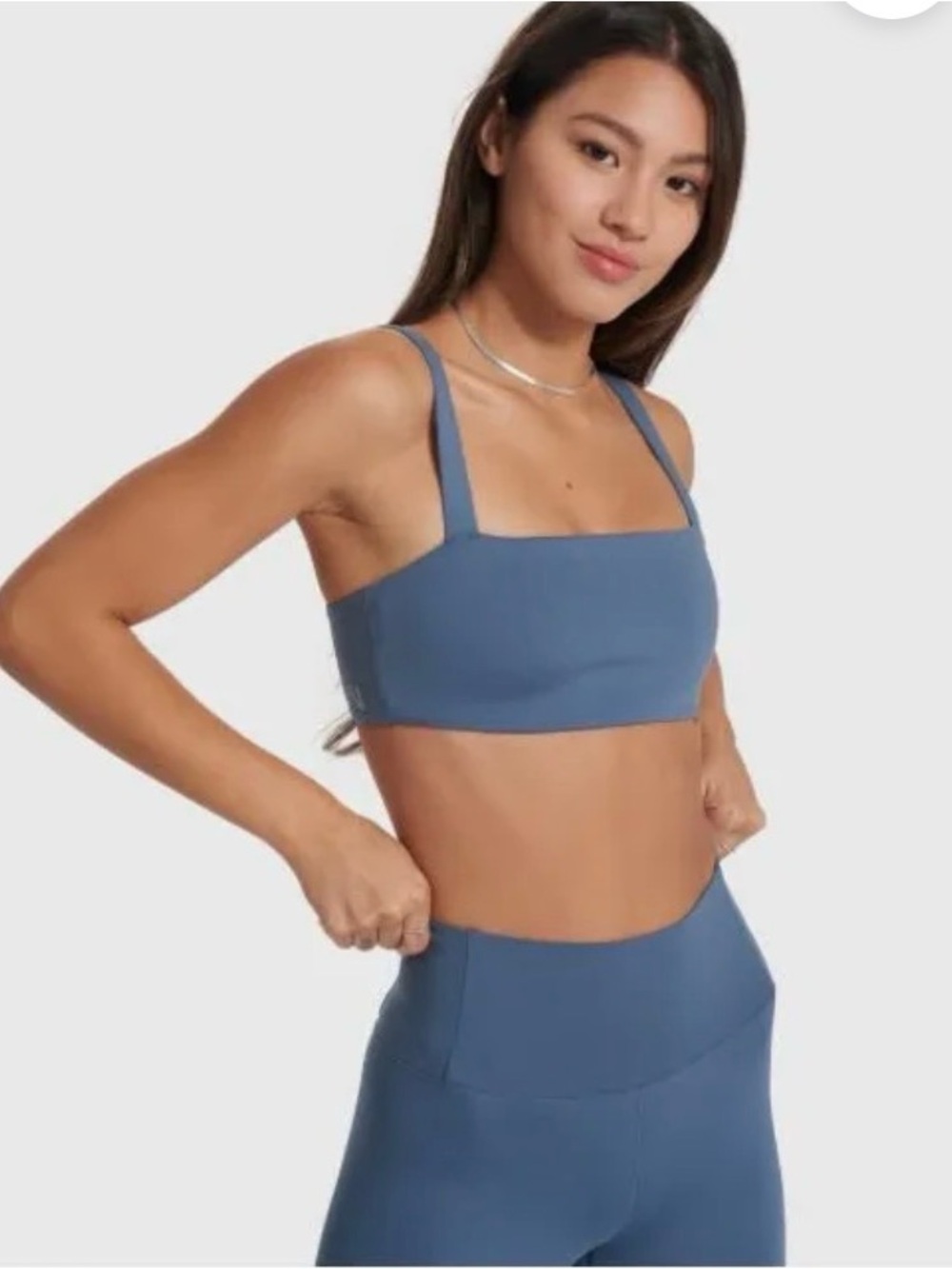 Vuori Pool Blue High-Rise Joggers with Matching Sports Bra with pads.